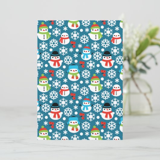 スノーマンとスノーフレークのシームレスなパターン シーズンカード (スタンド正面)