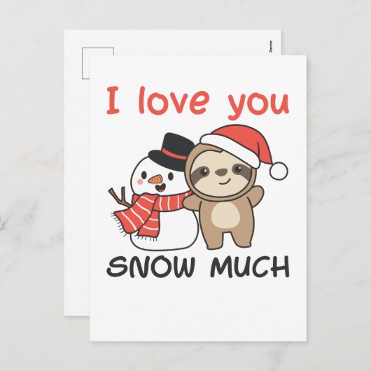 スノーマンとスローガンが大好きな雪の愛 - 冬とクリスマスのための雪のダジャレ シーズンポストカード (正面/裏面)