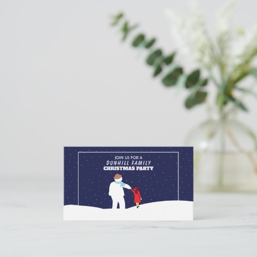 スノーマンと一緒にお散歩、クリスマスパーティーの招待状 エンクロージャーカード (スタンド正面)