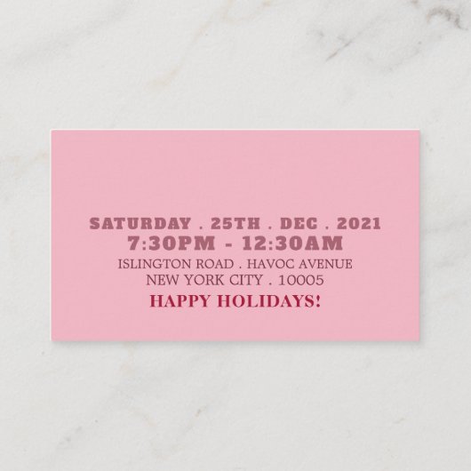 スノーマンと散歩、クリスマスパーティーのチケット エンクロージャーカード (裏面)