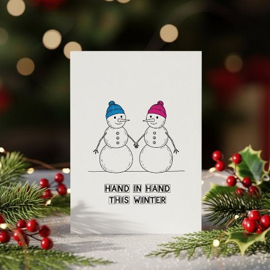 スノーマンのキス クリスマスカード – かわいいホリデーラブ