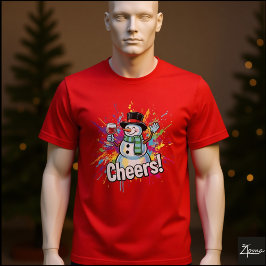 スノーマンのワイン乾杯ペイントスプラッターアート Tシャツ