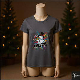 スノーマンの乾杯 ワイン ペイントスプラッターアート Tシャツ