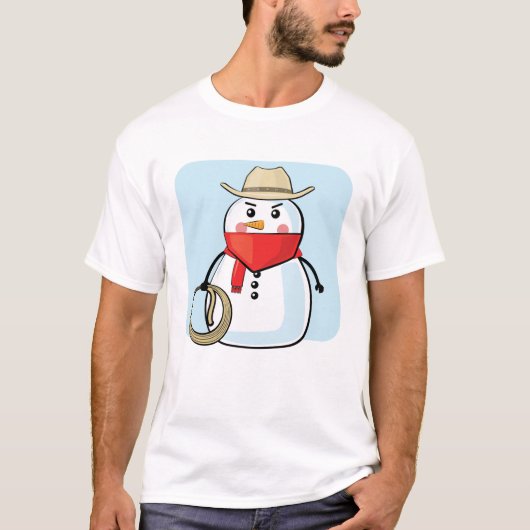 スノーマンカウボーイ - おもしろイラスト Tシャツ (正面)
