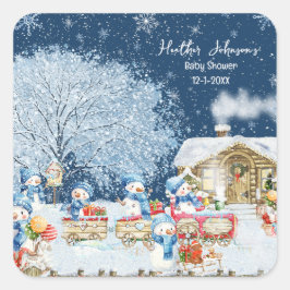 スノーマンクリスマスベビーシャワー スクエアシール