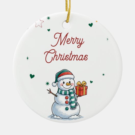 スノーマンクリスマス セラミックオーナメント (正面)