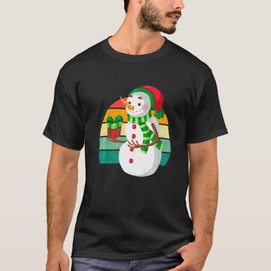スノーマンサンタクリスマスツリーライトズクリスマスティーン Tシャツ (正面)
