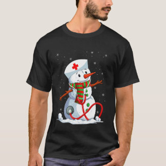 スノーマンナースクリスマス聴診器ナーススクラブ Tシャツ