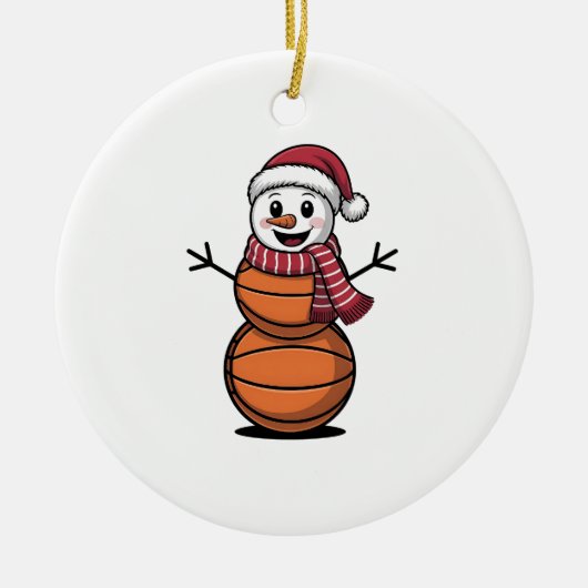 スノーマンバスケットボール クリスマス スポーツ好き  セラミックオーナメント (正面)