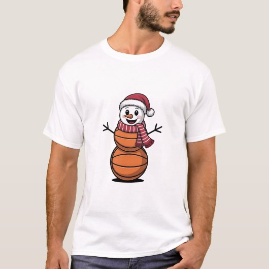 スノーマンバスケットボール クリスマス スポーツ好き  Tシャツ (正面)