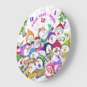 スノーマンパーティークリスマスカスタム時計文字名 ラージ壁時計 (傾斜)