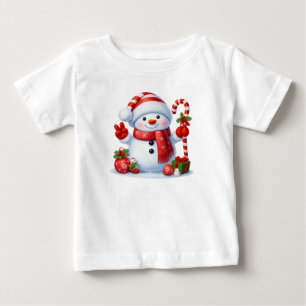 スノーマンピースサイン クリスマス ベビーTシャツ