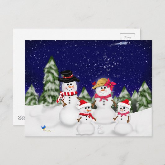 スノーマンファミリーの冬 ポストカード (正面/裏面)