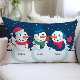 スノーマンファミリーネーム かわいいクリスマス ホリデー ランバークッション