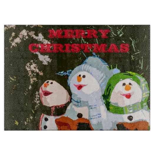 スノーマン3体 クリスマスまな板 カッティングボード (正面)