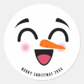 スノーマン メリークリスマス かわいい 笑顔 冬 ラウンドシール (正面)