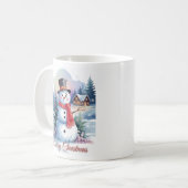 スノーマン メリークリスマス ウォーターカラー コーヒーマグカップ (正面左)