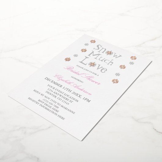 スノーマージャーラブスノーフレークウィンターブライダルシャワー 箔招待状 (回転した状態)