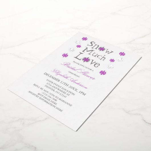 スノーマージャーラブスノーフレークウィンターブライダルシャワー 箔招待状 (回転した状態)