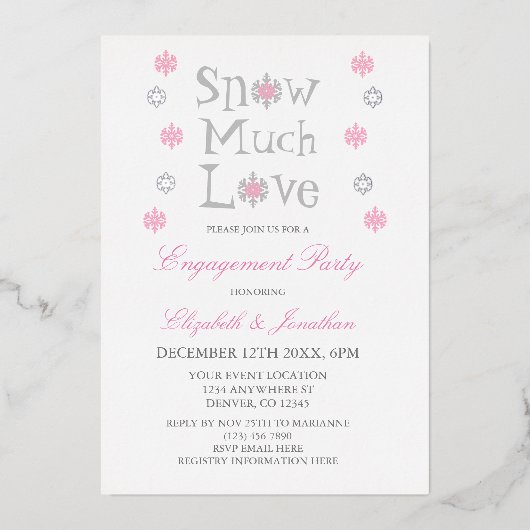 スノーマージャーラブスノーフレークウィンター婚約パーティ 箔招待状 (正面)