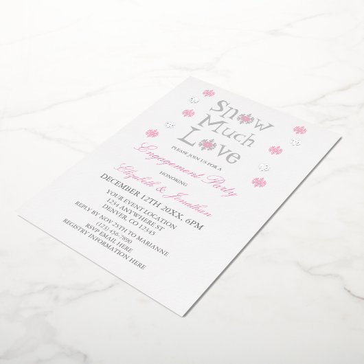 スノーマージャーラブスノーフレークウィンター婚約パーティ 箔招待状 (回転した状態)