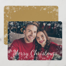 スノーメリークリスマスフォトゴールドホリデーカード