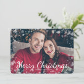 スノーメリークリスマスフォトブルー ホリデーカード (スタンド正面)
