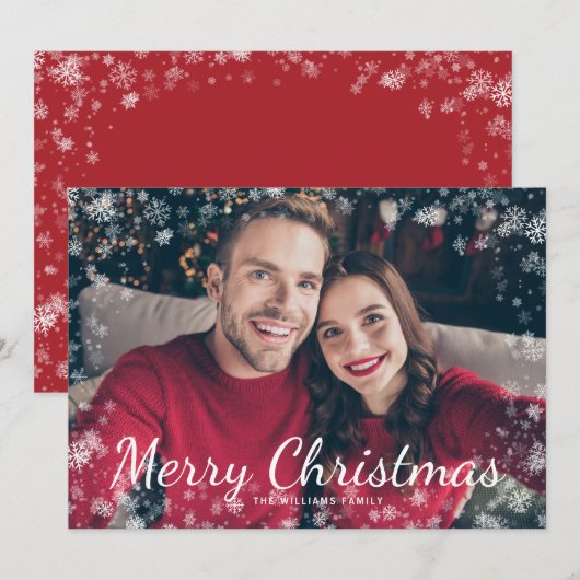 スノーメリークリスマス 写真 ホリデーカード (正面/裏面)