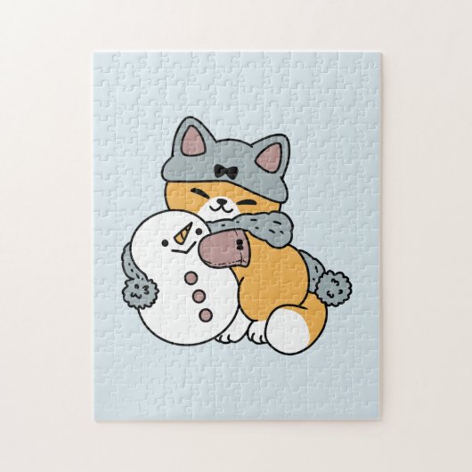 スノーモアおもしろいキャットウィンターホリデーデザイン ジグソーパズル (縦)