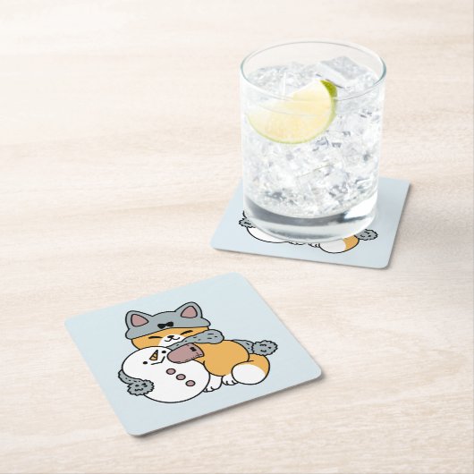 スノーモアおもしろいキャットウィンターホリデーデザイン スクエアペーパーコースター (インサイチュ)
