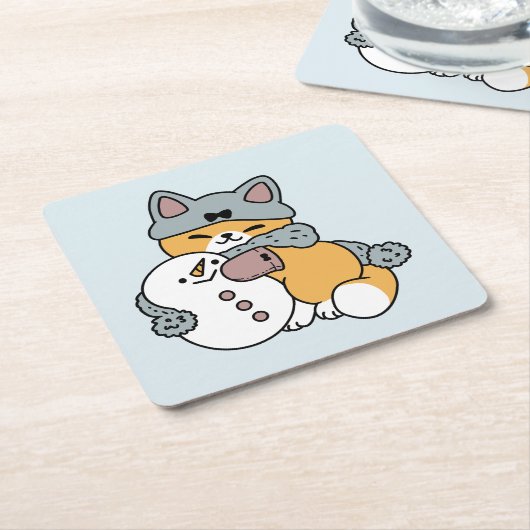 スノーモアおもしろいキャットウィンターホリデーデザイン スクエアペーパーコースター (アングル)