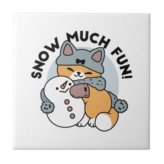 スノーモアおもしろいキャットウィンターホリデーデザイン タイル (正面)
