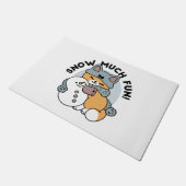 スノーモアおもしろいキャットウィンターホリデーデザイン ドアマット (アングル)