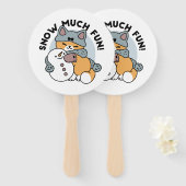 スノーモアおもしろいキャットウィンターホリデーデザイン ハンドファン (正面&裏面)