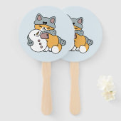 スノーモアおもしろいキャットウィンターホリデーデザイン ハンドファン (正面&裏面)