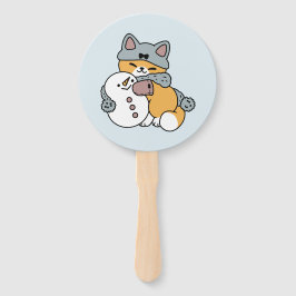 スノーモアおもしろいキャットウィンターホリデーデザイン ハンドファン
