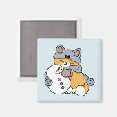 スノーモアおもしろいキャットウィンターホリデーデザイン マグネット (正面/裏面)