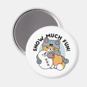 スノーモアおもしろいキャットウィンターホリデーデザイン マグネット (正面/裏面)