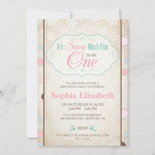 スノーモアおもしろい冬誕生日招待状 招待状 (正面)