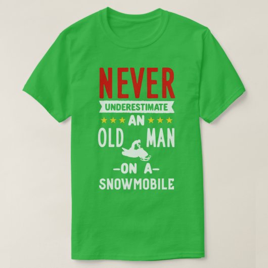 スノーモービルに乗ったスノーモービル老人 Tシャツ (デザイン正面)