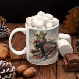 スノーモービルに乗#5るクリスマスグリーンゴブリン コーヒーマグカップ