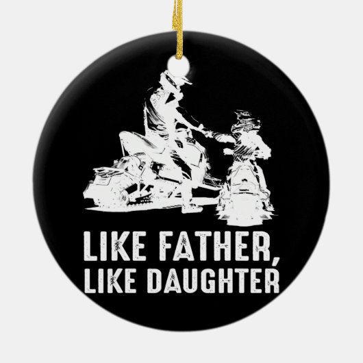 スノーモービルのような父のような娘のバイクもしくは自転車に乗る人父 セラミックオーナメント (裏面)