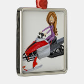 スノーモービルの漫画の女の子 メタルオーナメント (右)