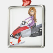 スノーモービルの漫画の女の子 メタルオーナメント (左)