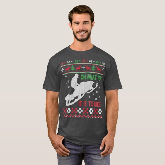 スノーモービルクリスマスセーターおもしろいサンタクリスマスギフト Tシャツ (正面フル)
