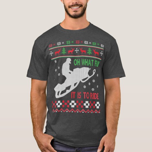 スノーモービルクリスマスセーターおもしろいサンタクリスマスギフト Tシャツ (正面)