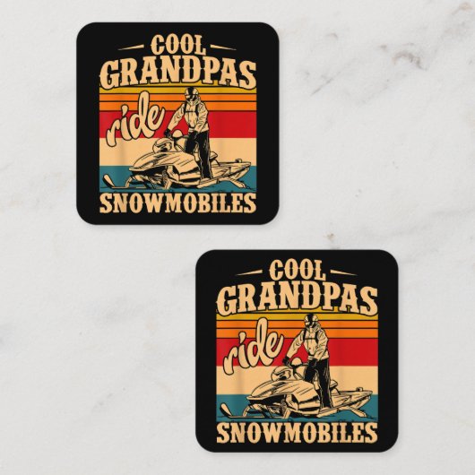 スノーモービルクールに乗るグランパス乗りスノーモービルSnowmobile Snowmob スクエア名刺 (正面/裏面)