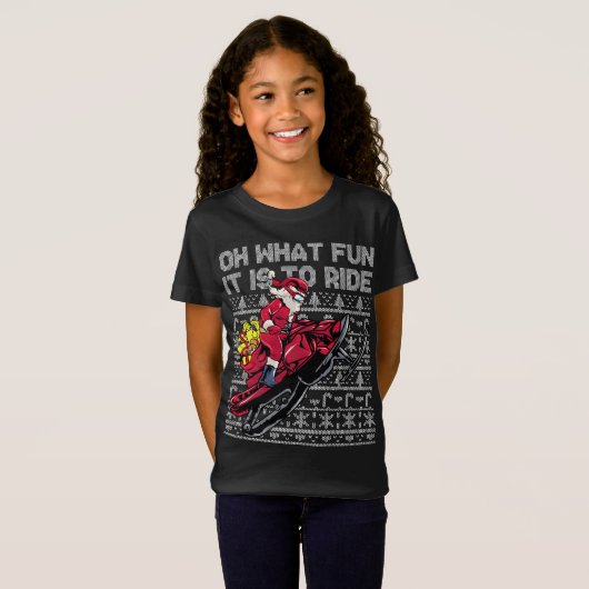 スノーモービルサンタクロースああCに乗るためにどんなおもしろいだ Tシャツ (正面フル)