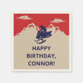 スノーモービル冬をテーマにした男の子の誕生日パーティー スタンダードカクテルナプキン (正面)