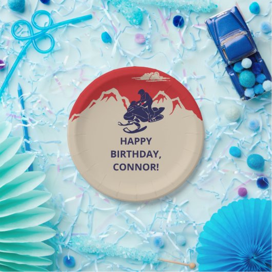 スノーモービル冬をテーマにした男の子の誕生日パーティー ペーパープレート (パーティー)